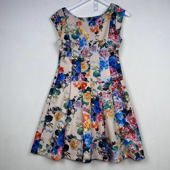 Signature by Robbie Bee  Size PM  Floral Printed A-line Cap Sleeve Pleated Dress - Picture 7 of 7